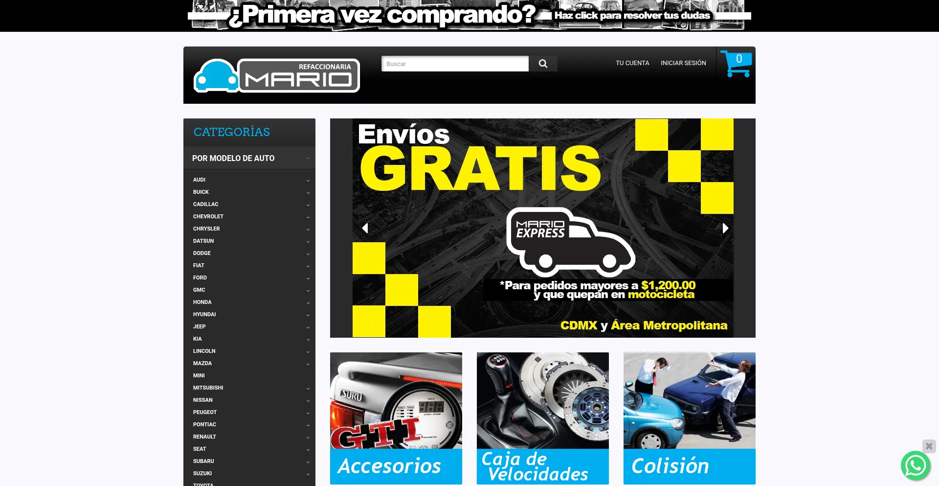 Website screenshot of Refaccionariamario.com