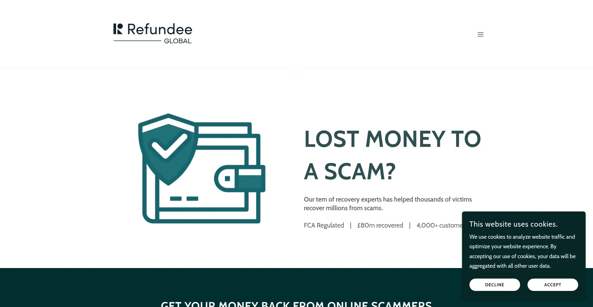 Website screenshot of Refundeeglobal.com