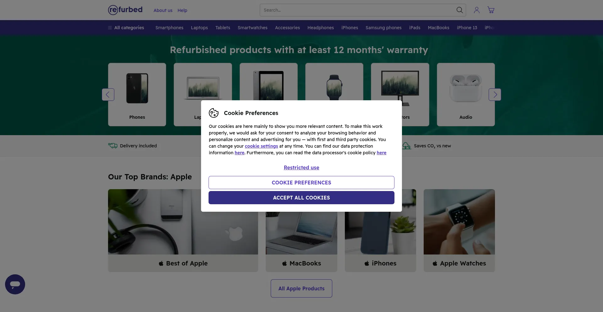 Website screenshot of Refurbed.es
