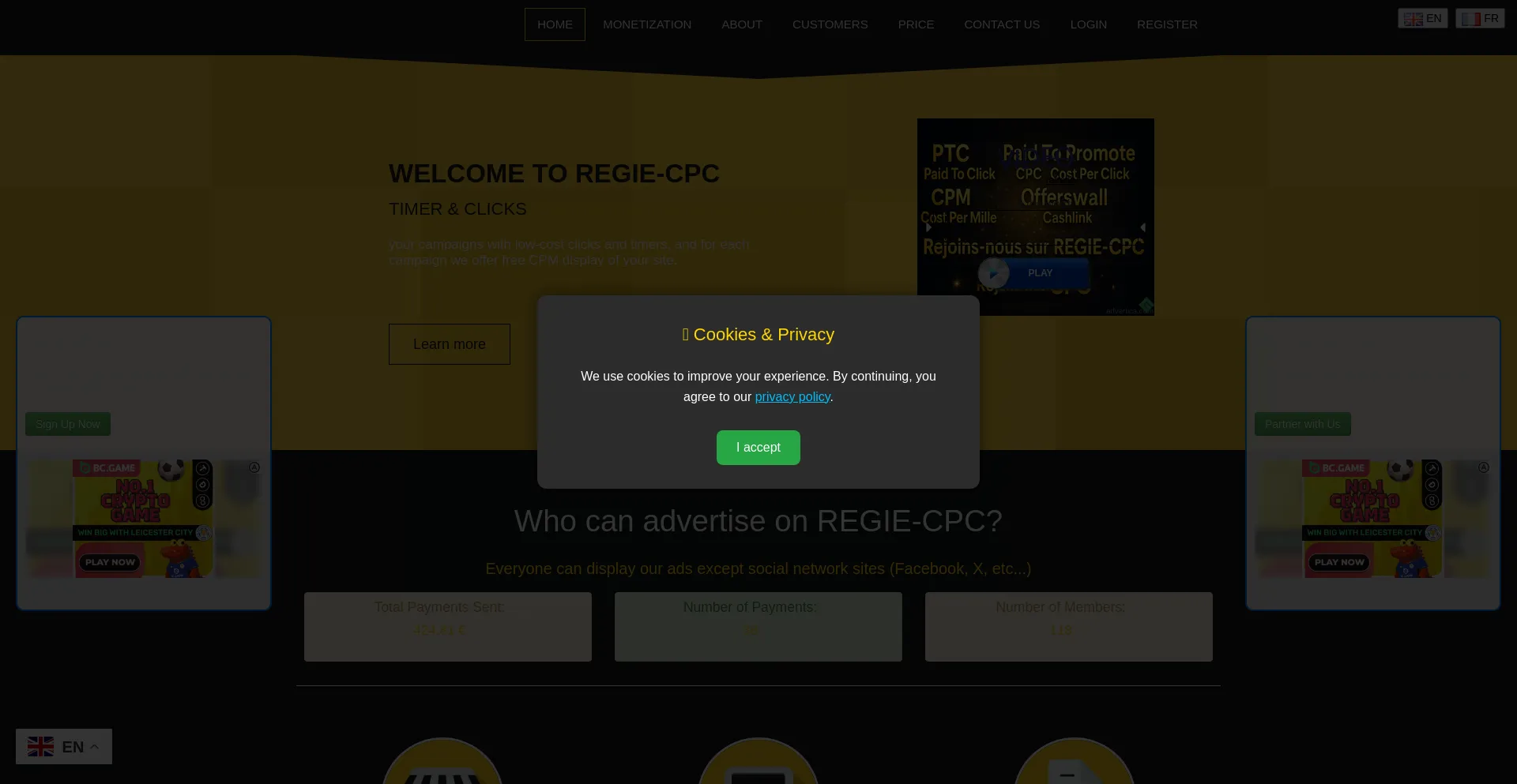 Website screenshot of Regie-cpc.com