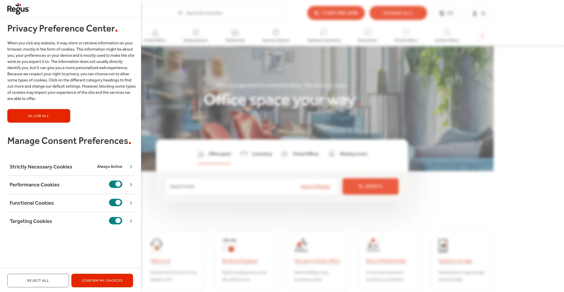 Website screenshot of Regus.com