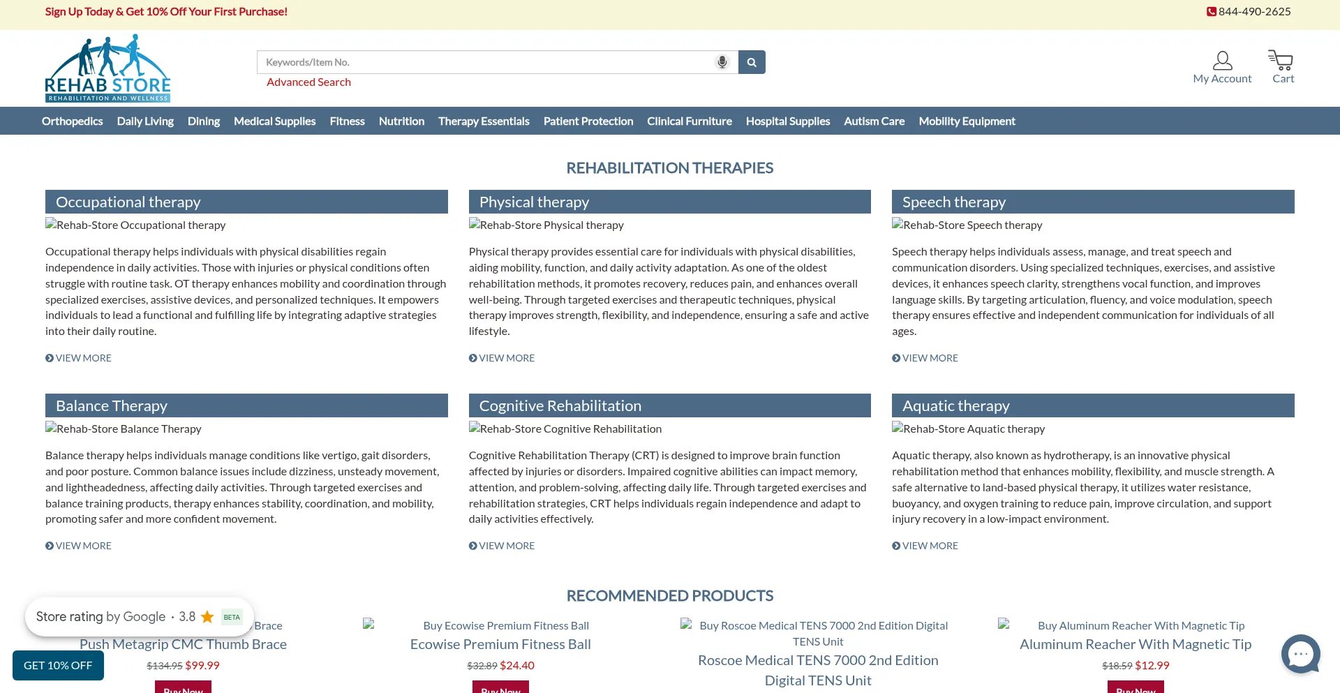 Website screenshot of Rehab-store.com