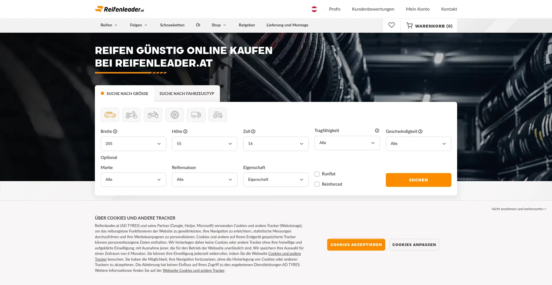 Reifenleader.at Screenshot