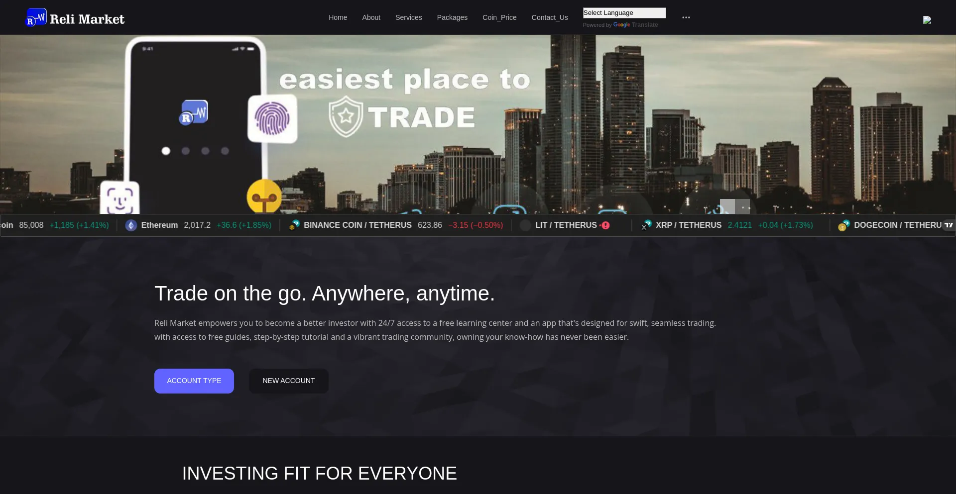 Website screenshot of Relimarket.com