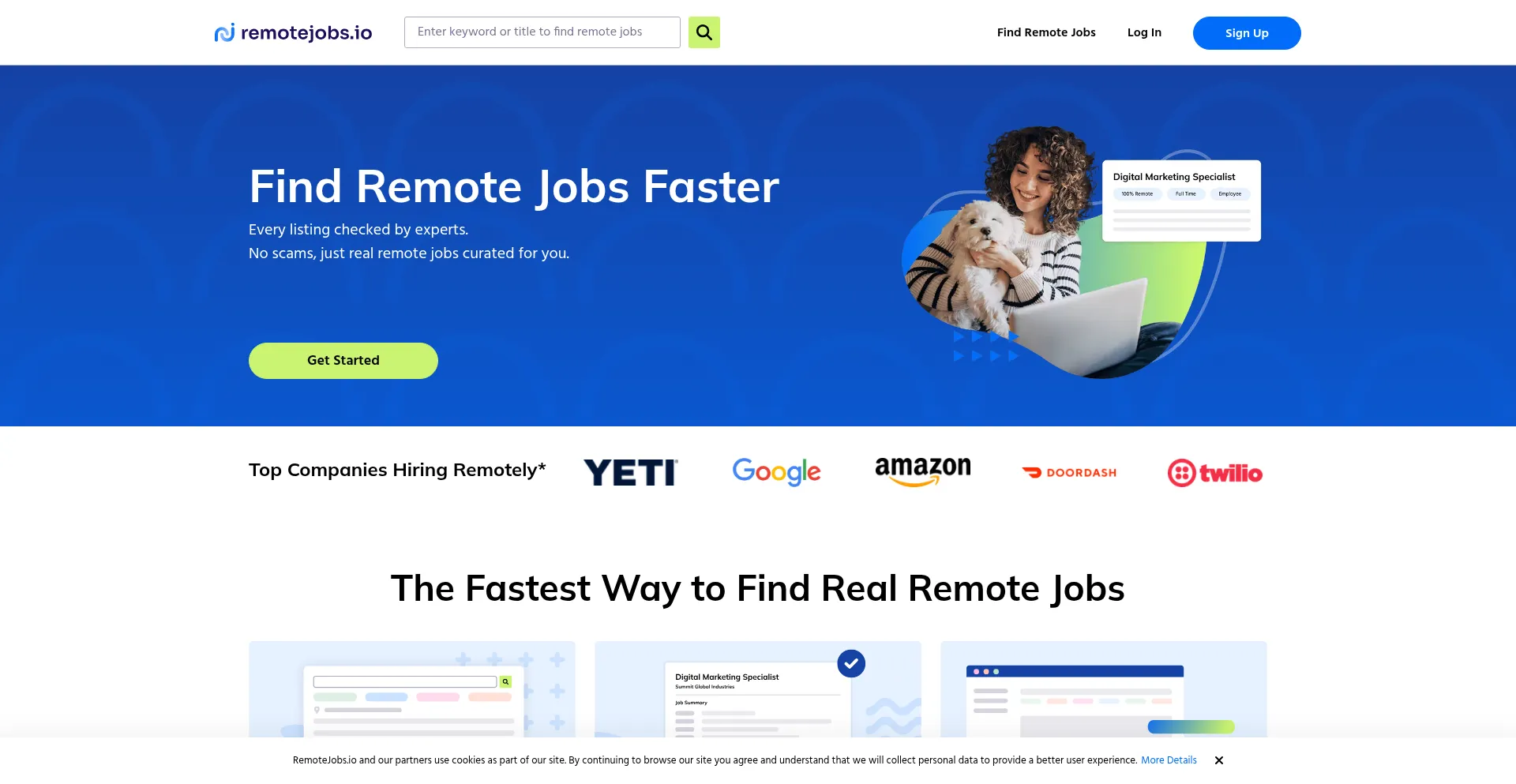 Website screenshot of Remotejobs.io
