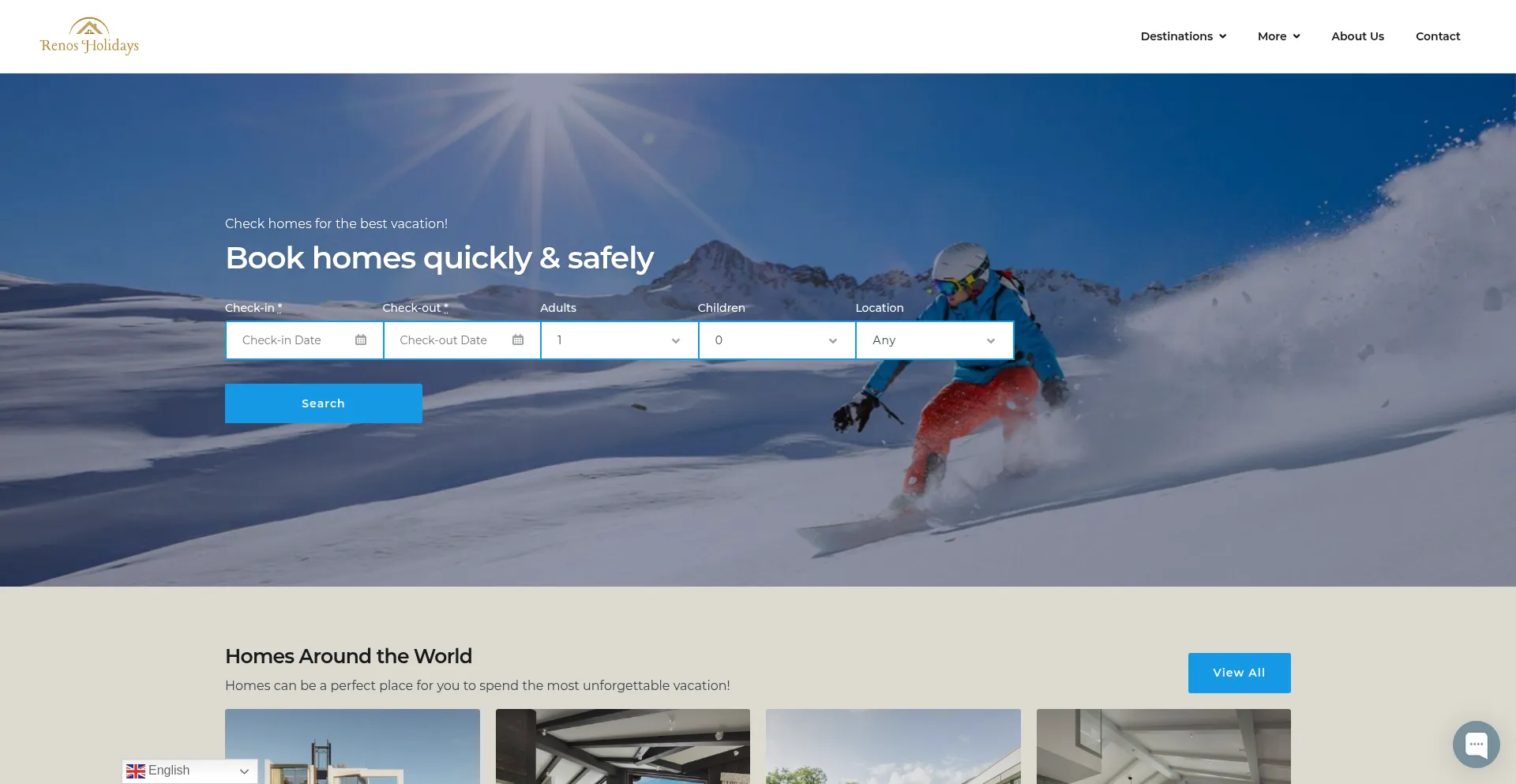 Website screenshot of Renos-holidays.com
