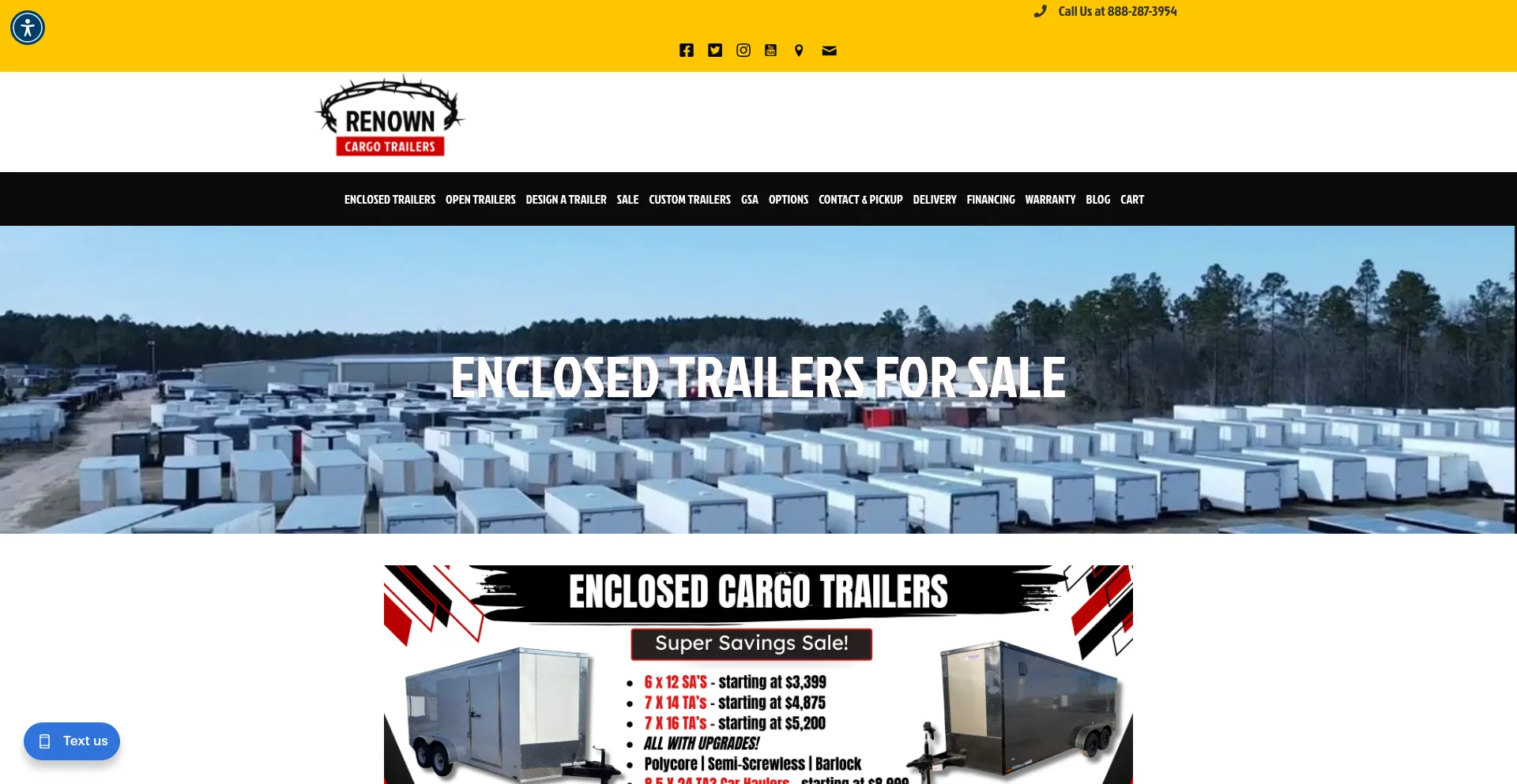 Website screenshot of Renowncargotrailers.com
