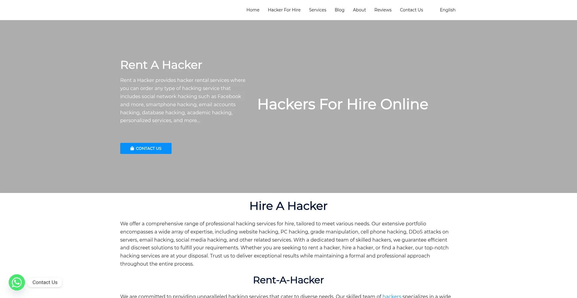 Website screenshot of Rent-hacker.com