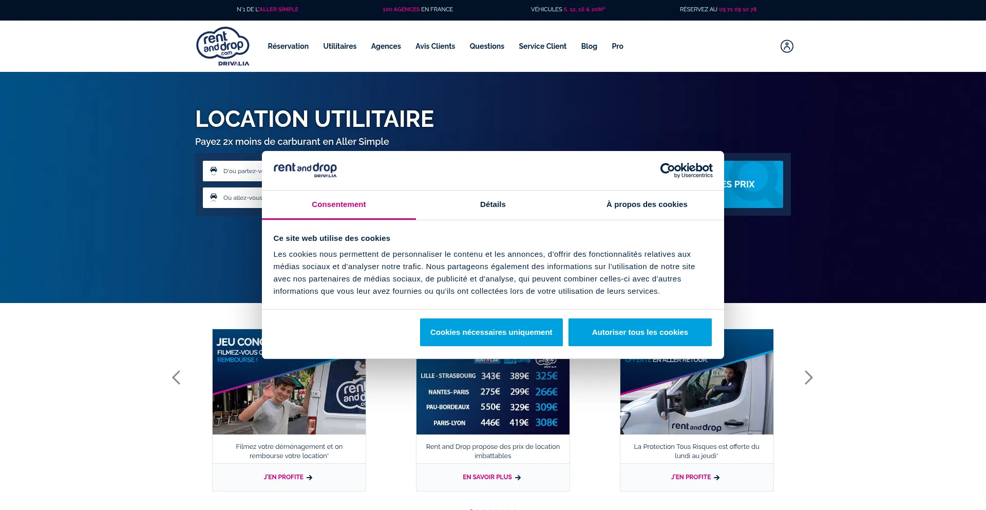 Website screenshot of Rentanddrop.com