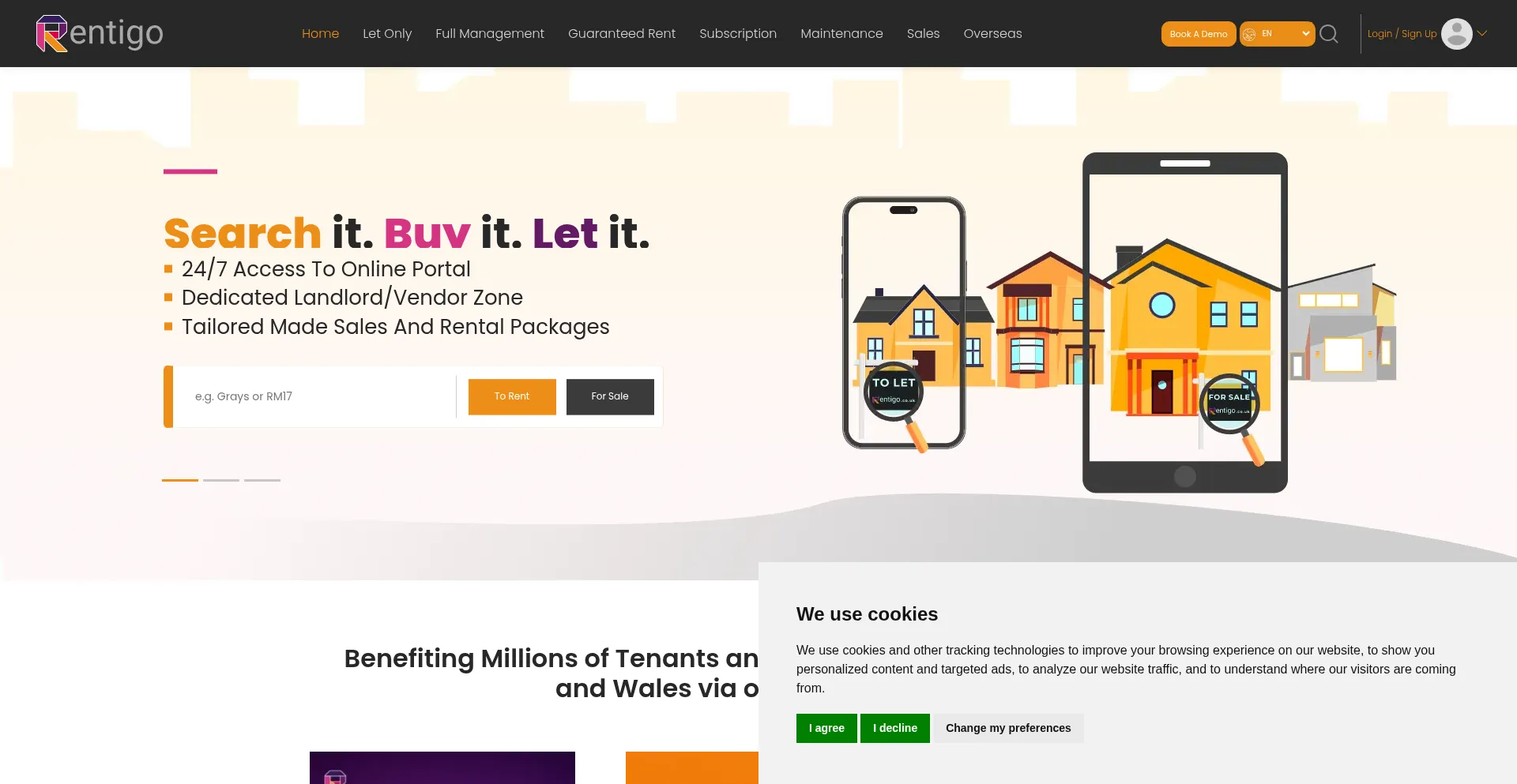 Website screenshot of Rentigo.co.uk