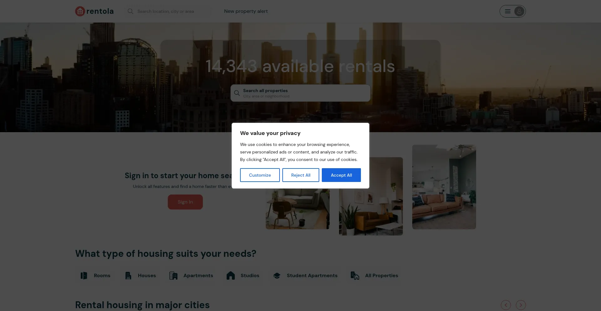 Website screenshot of Rentola.com.au