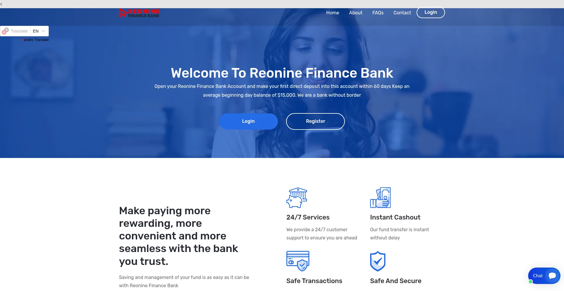 Website screenshot of Reoninefinance.com