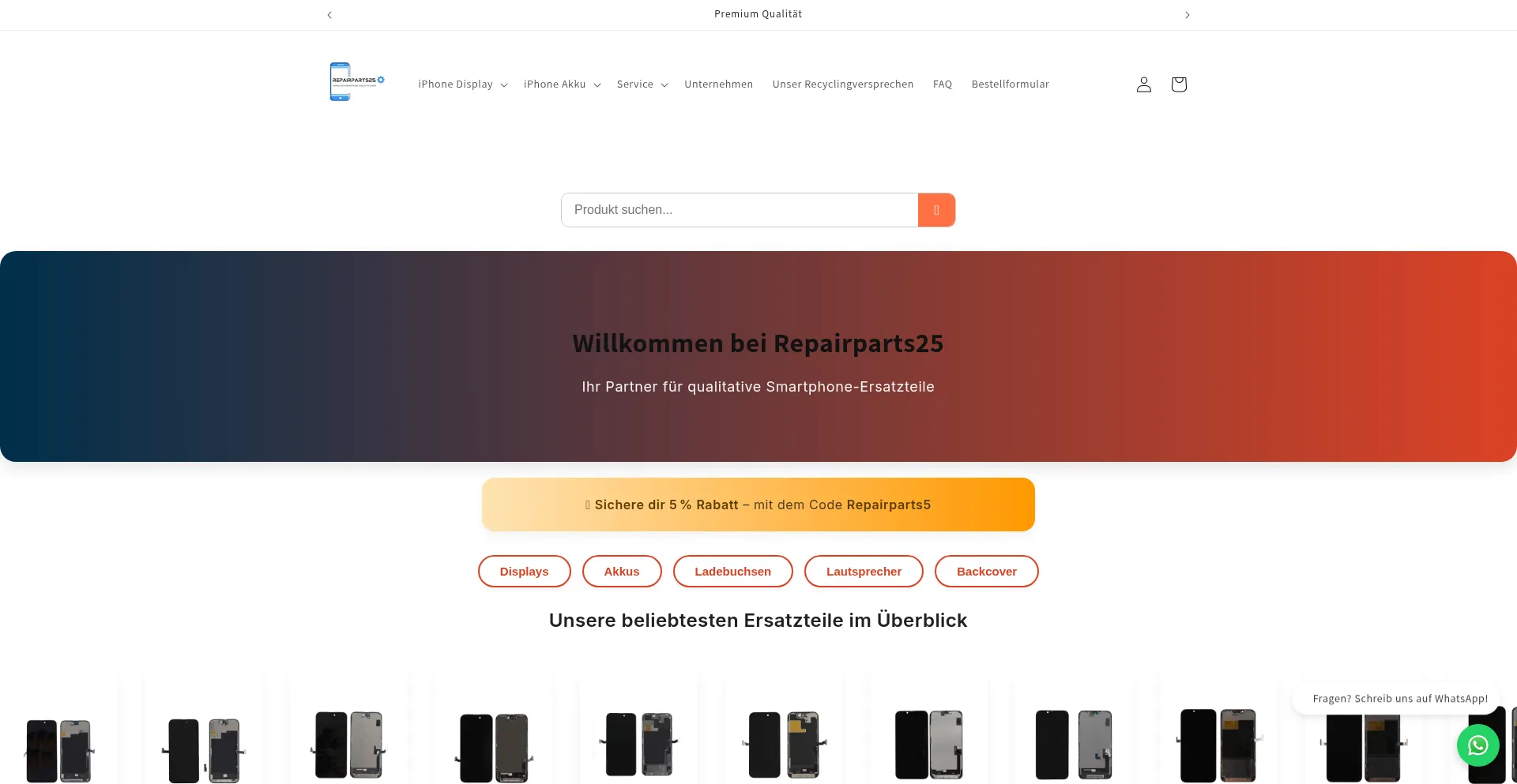 Website screenshot of Repairparts25.de