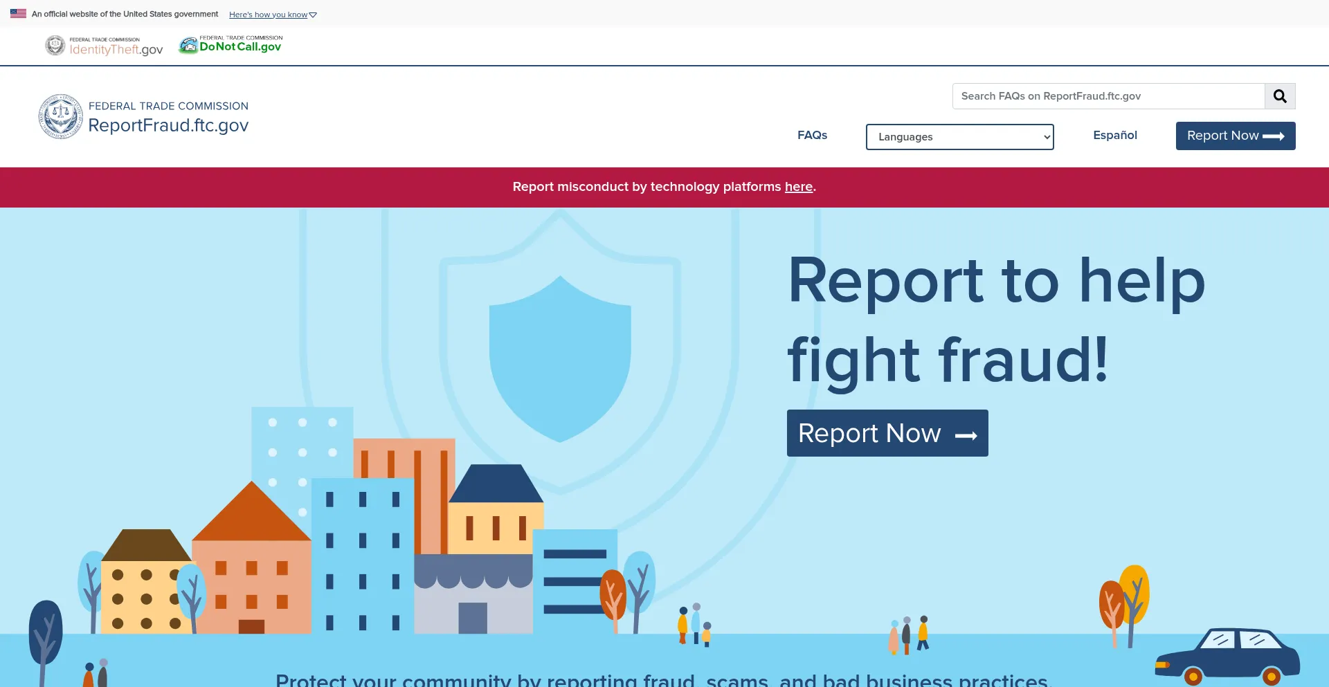Website screenshot of Reportfraud.ftc.gov