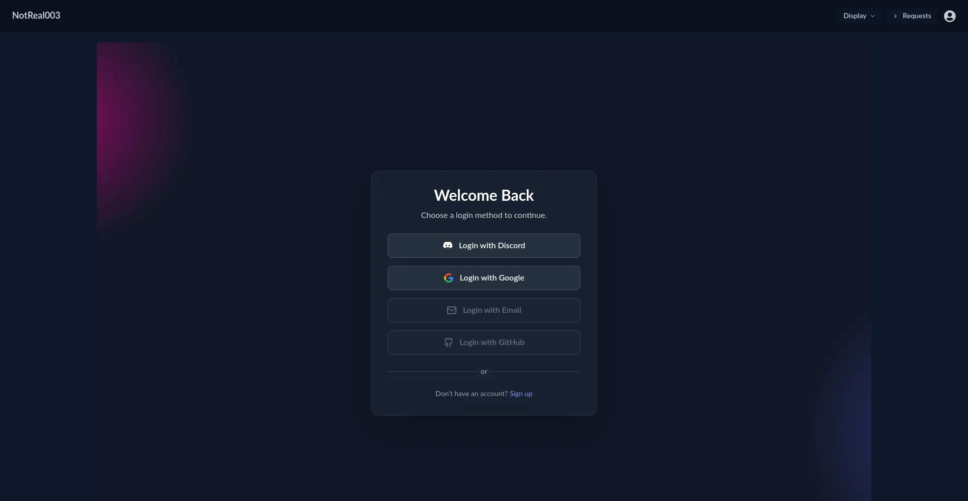 Website screenshot of Request.notreal003.xyz