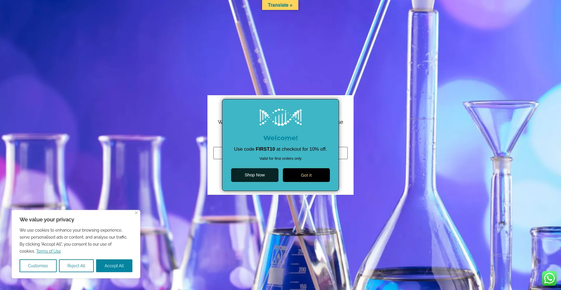 Website screenshot of Researchpeptides-europe.com