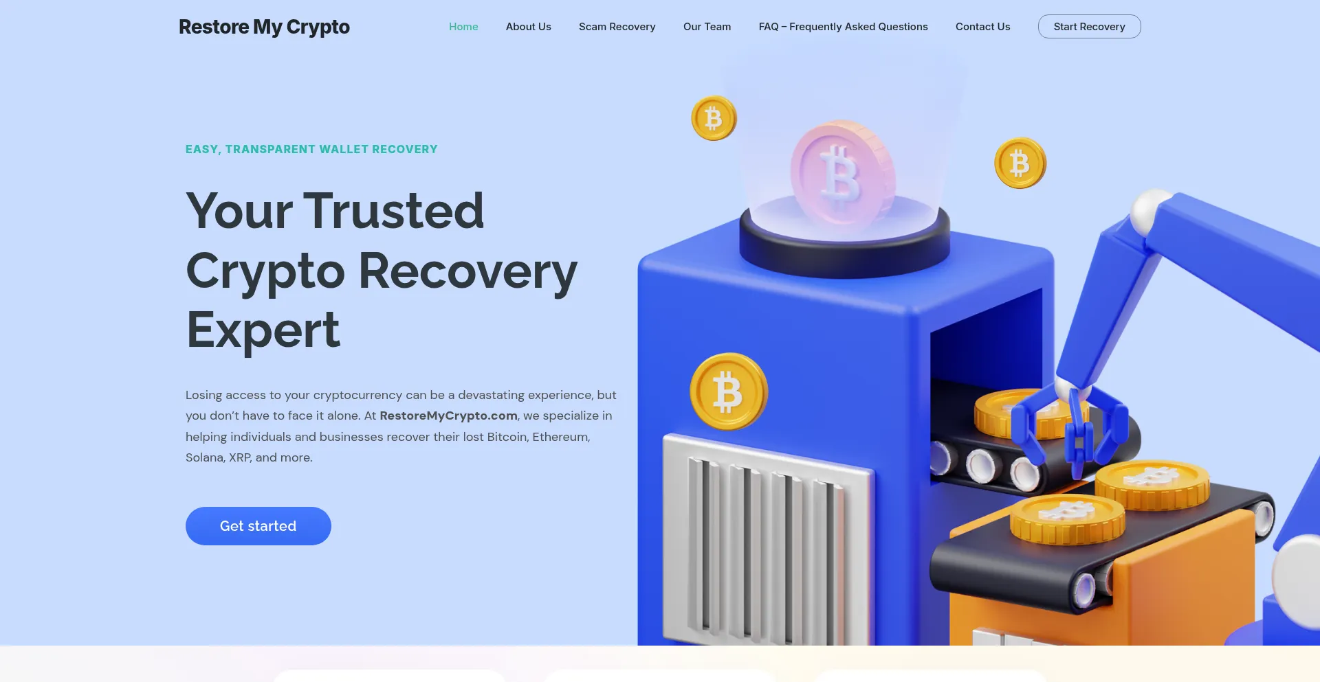 Website screenshot of Restoremycrypto.com
