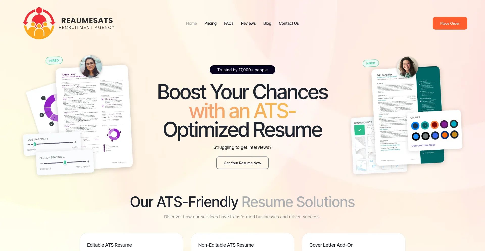 Website screenshot of Resumesats.com