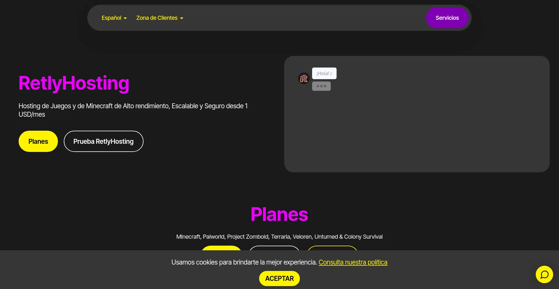 Website screenshot of Retlyhosting.net