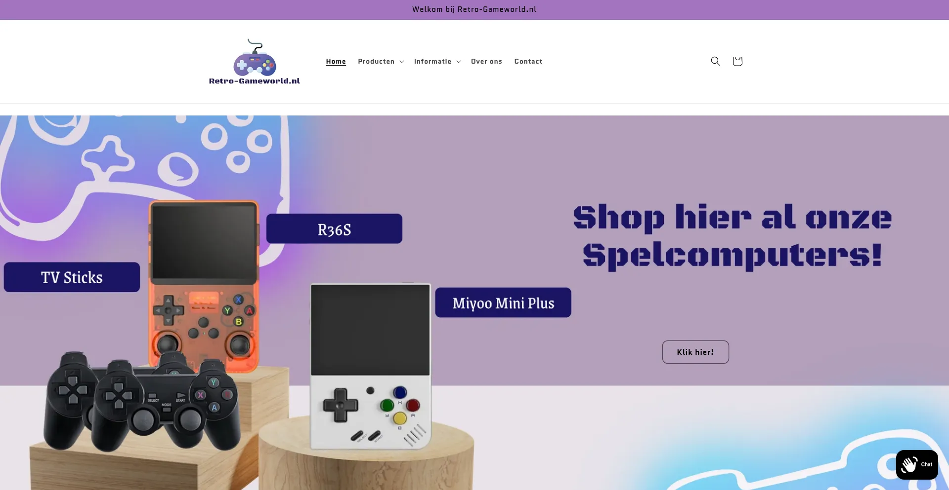 Website screenshot of Retro-gameworld.nl