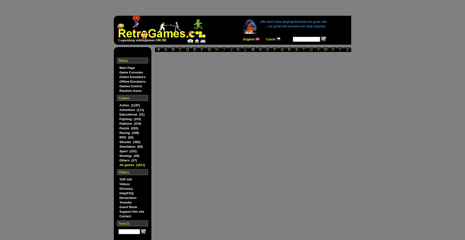Website screenshot of Retrogames.cz