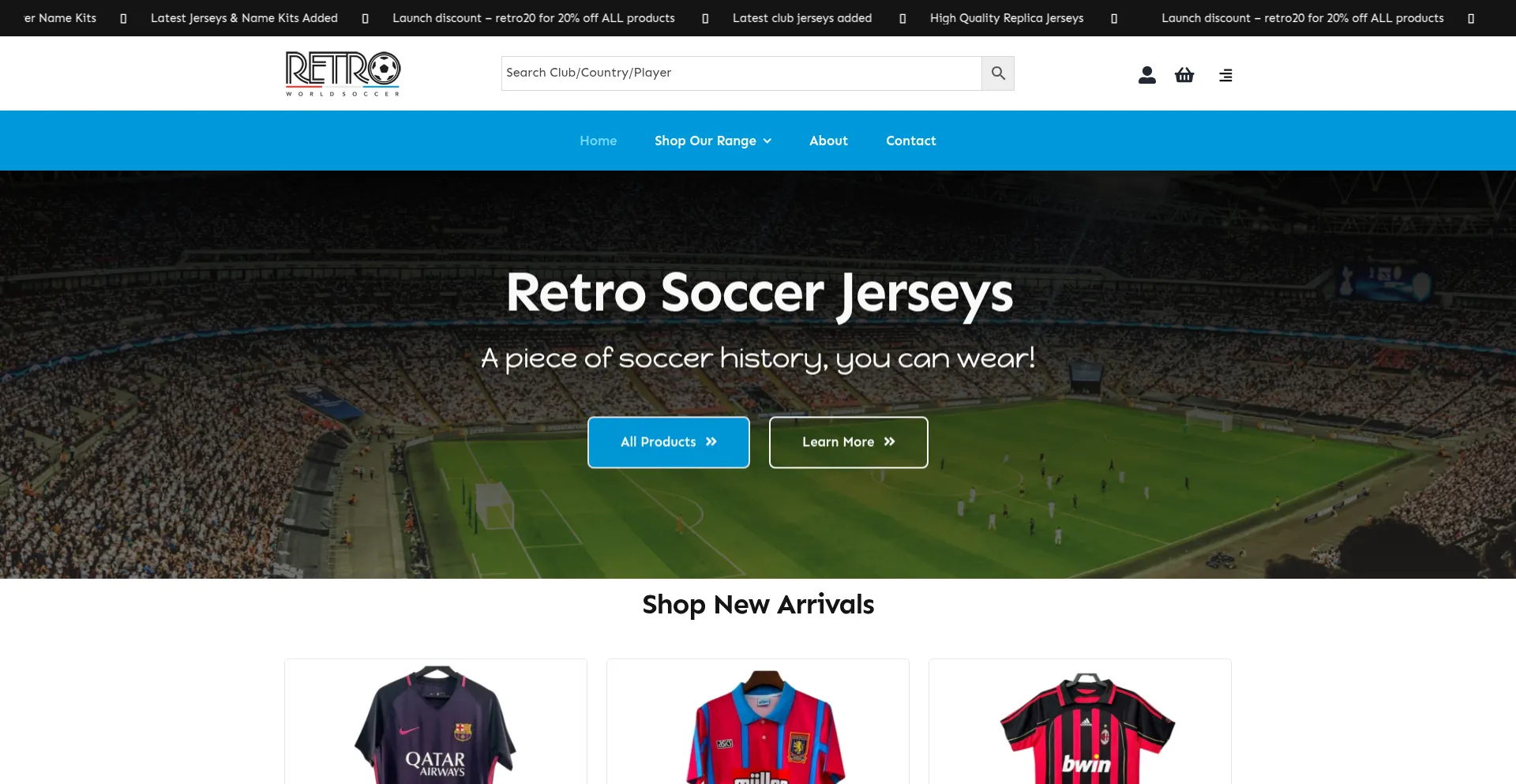Website screenshot of Retroworldsoccer.com