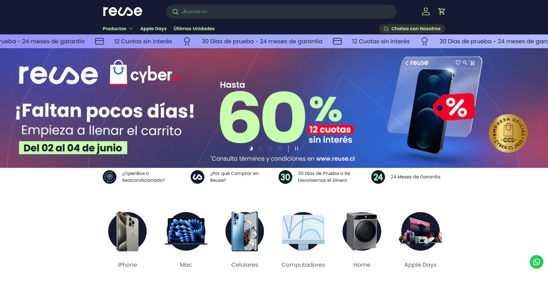 Website screenshot of Reuse.cl