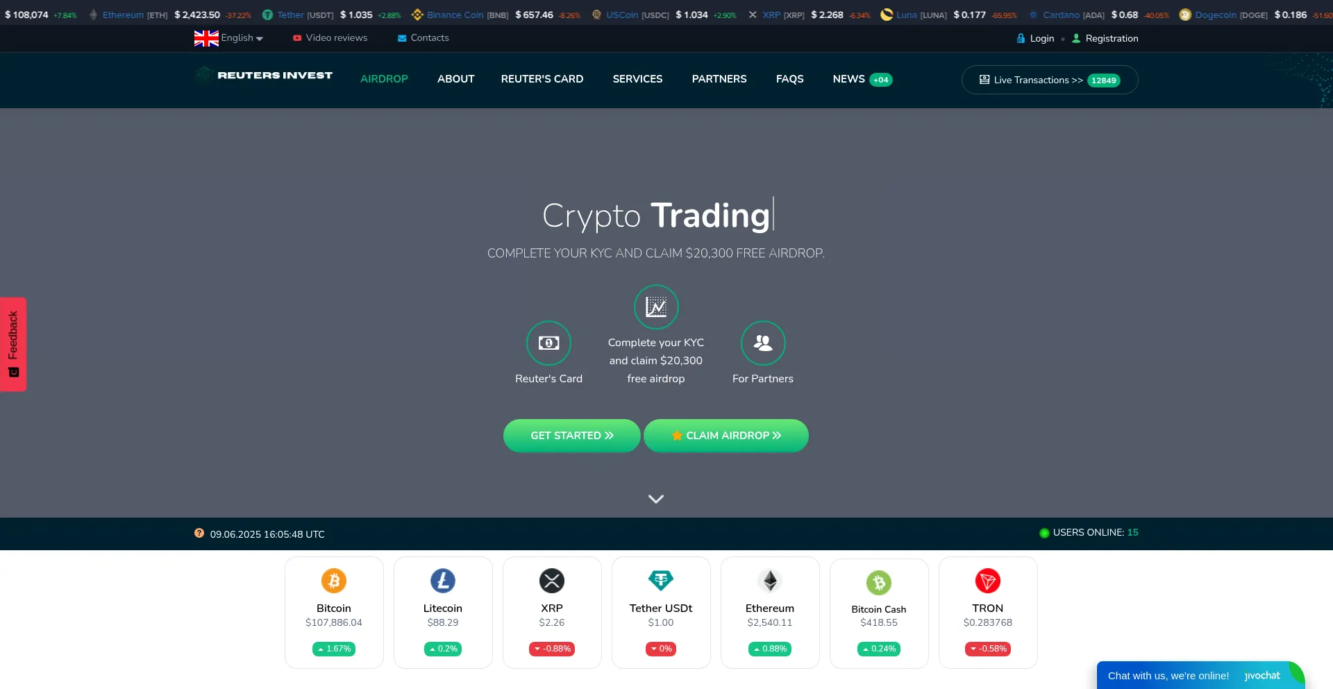Website screenshot of Reuters-invest.org