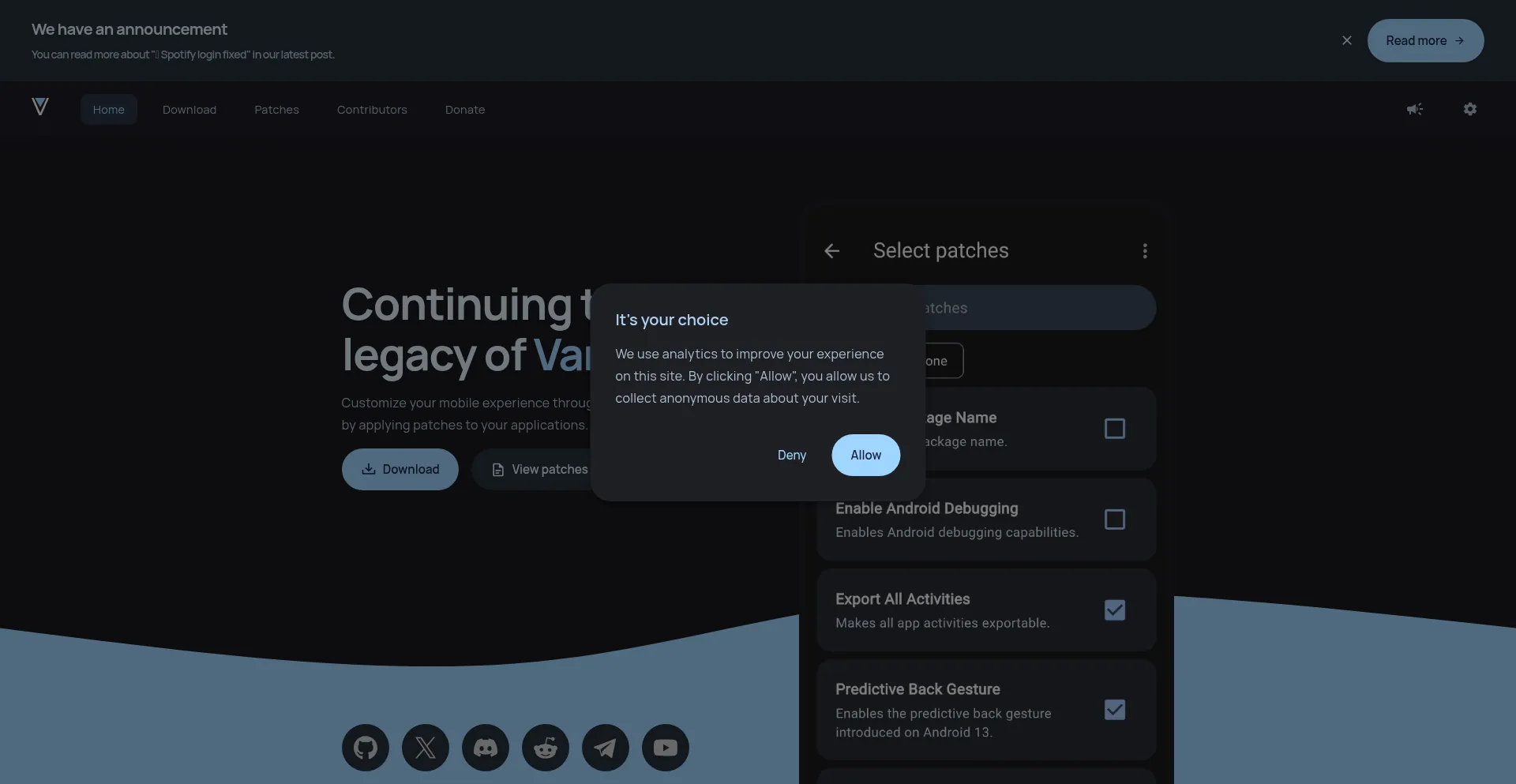Website screenshot of Revanced.app