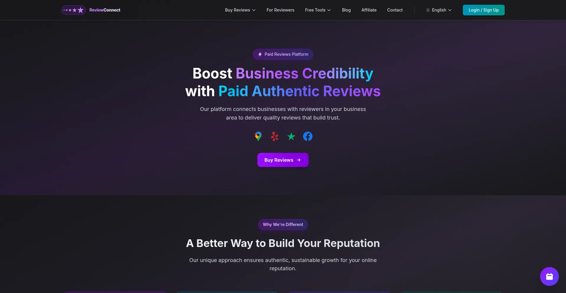Website screenshot of Reviewconnect.me