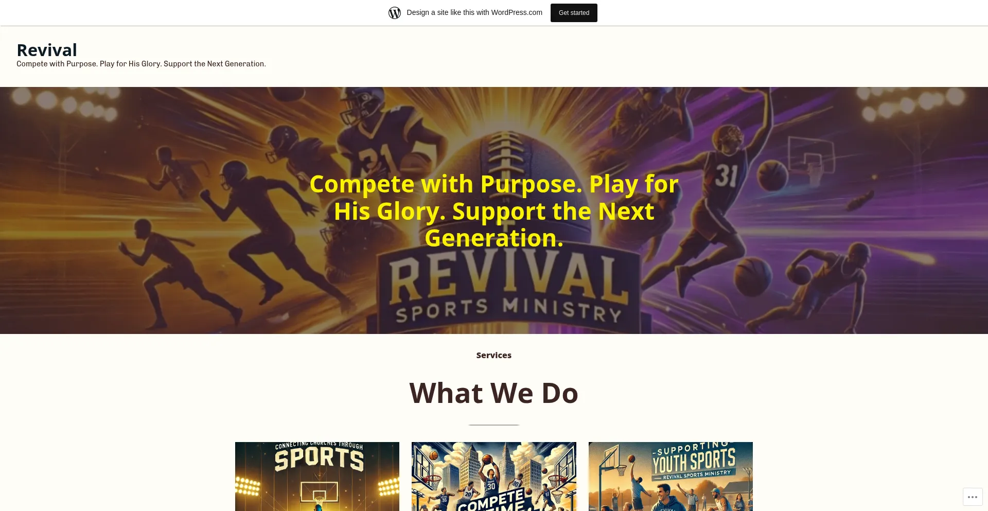 Website screenshot of Revivalsportsministry.sport.blog