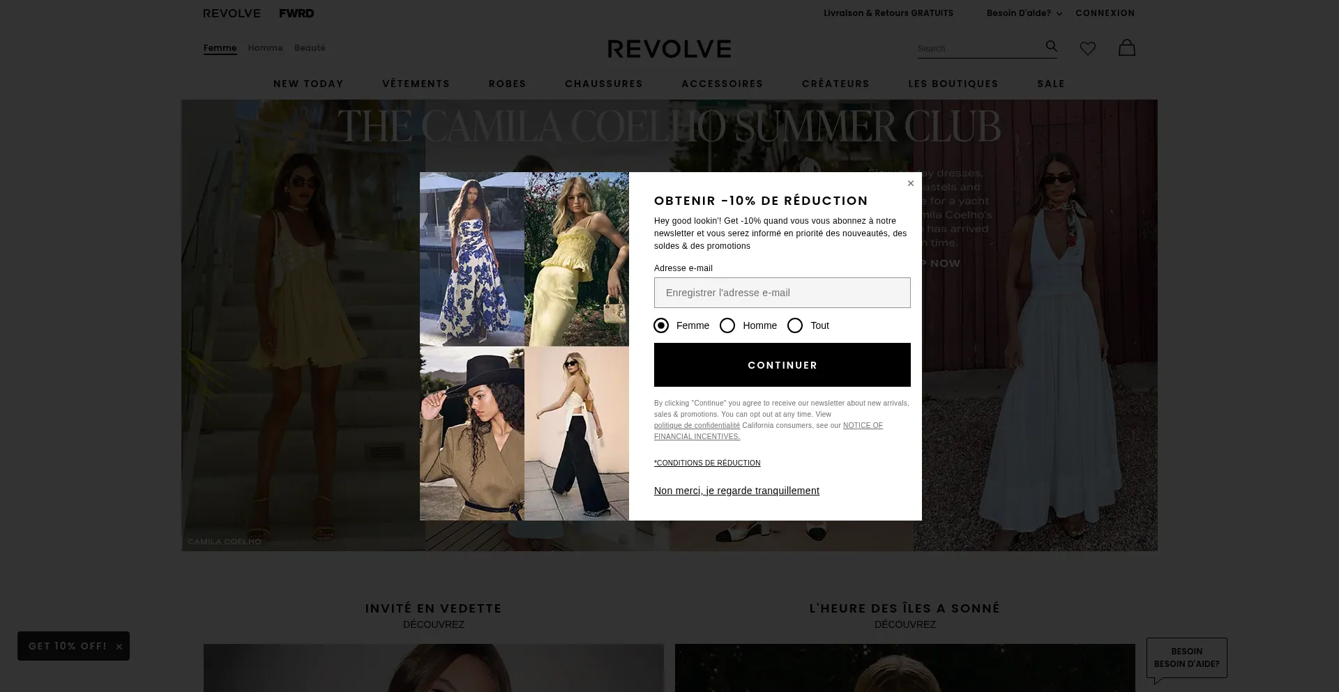Website screenshot of Revolveclothing.fr