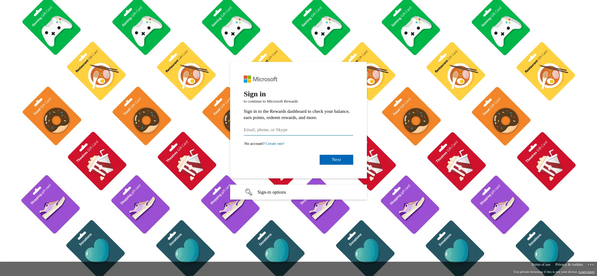 Website screenshot of Rewards.bing.com