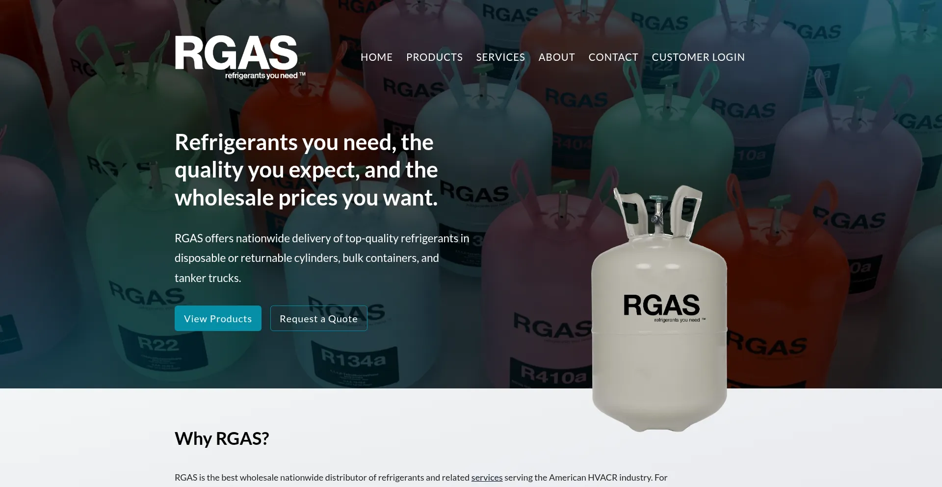 Website screenshot of Rgasrefrigerants.com