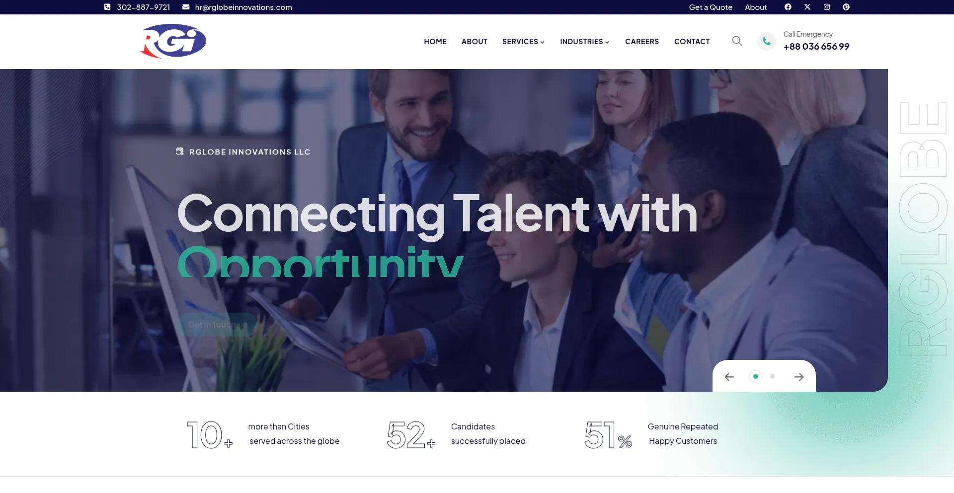 Website screenshot of Rglobeinnovations.com