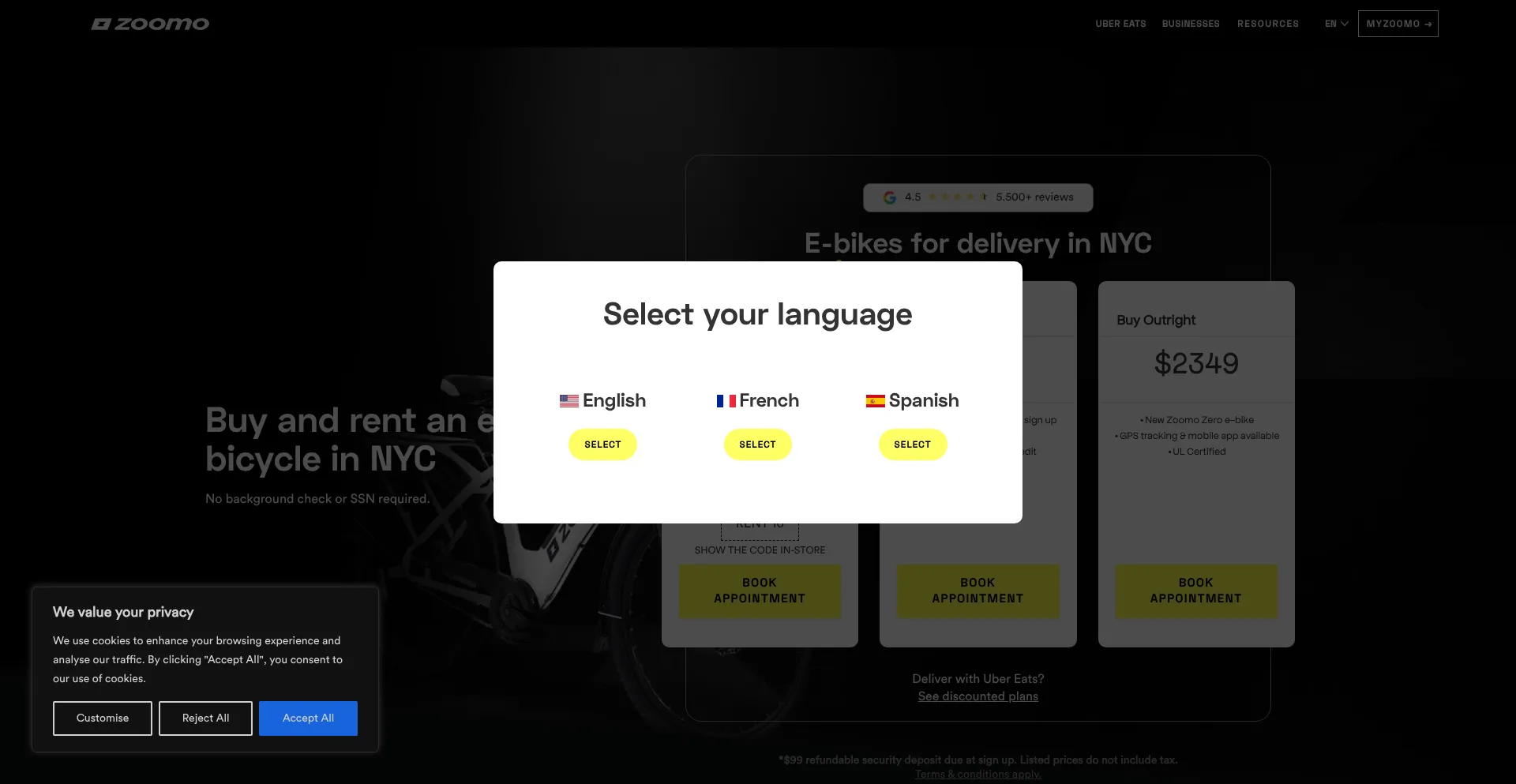 Website screenshot of Ridezoomo.com