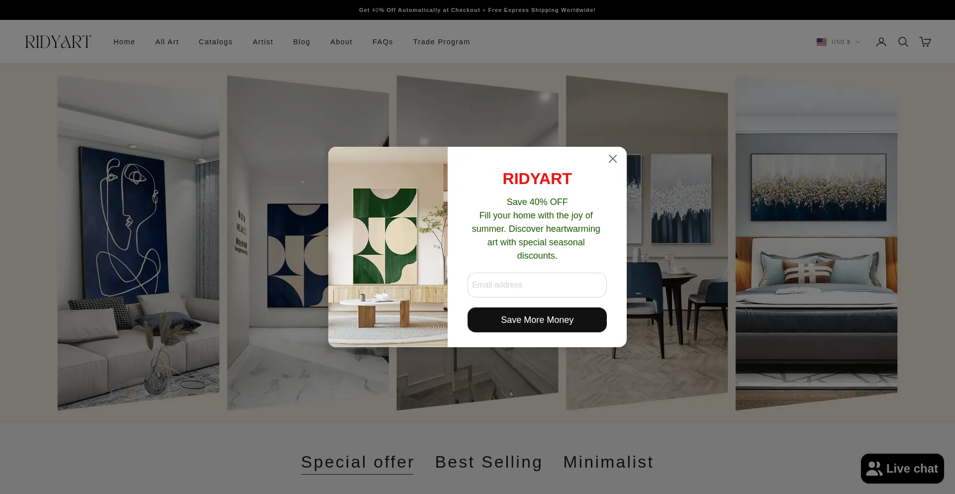 Website screenshot of Ridyart.com