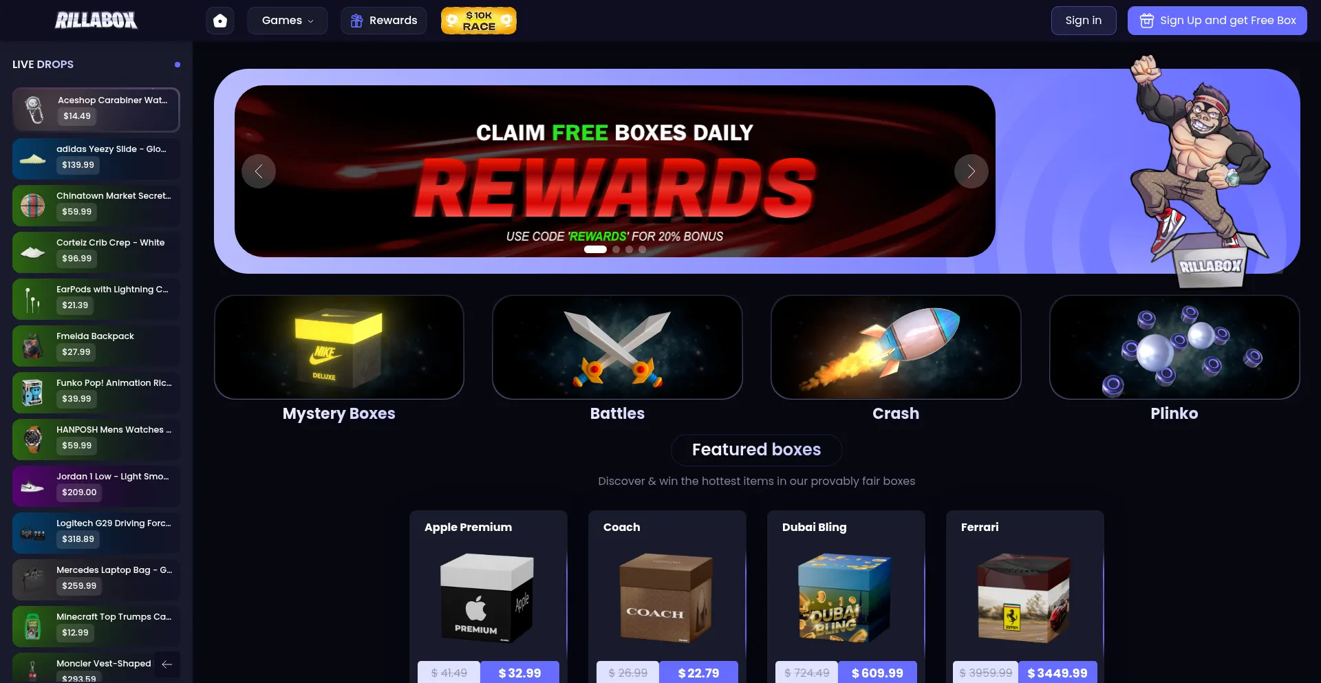 Website screenshot of Rillabox.com