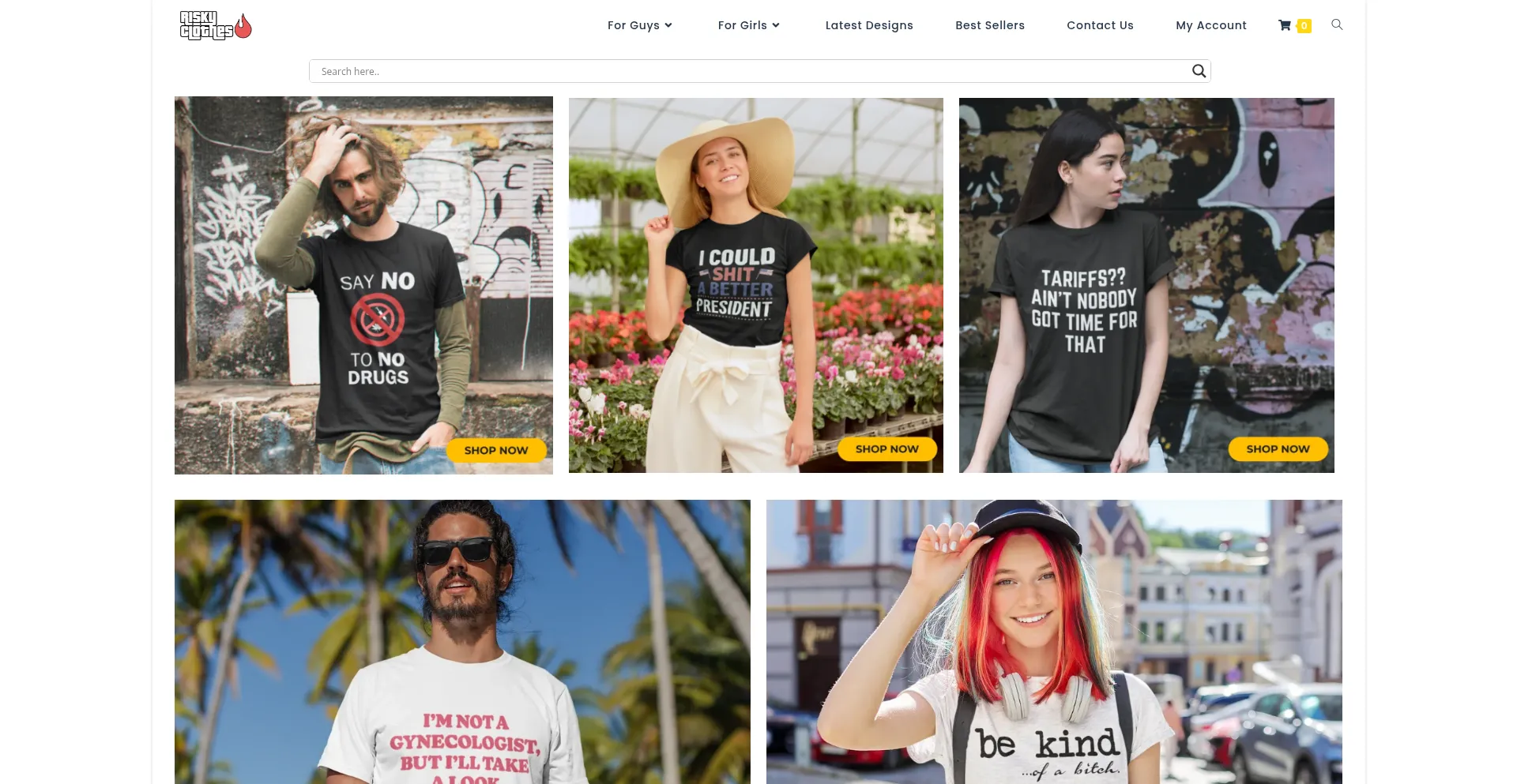 Website screenshot of Risky-clothes.com