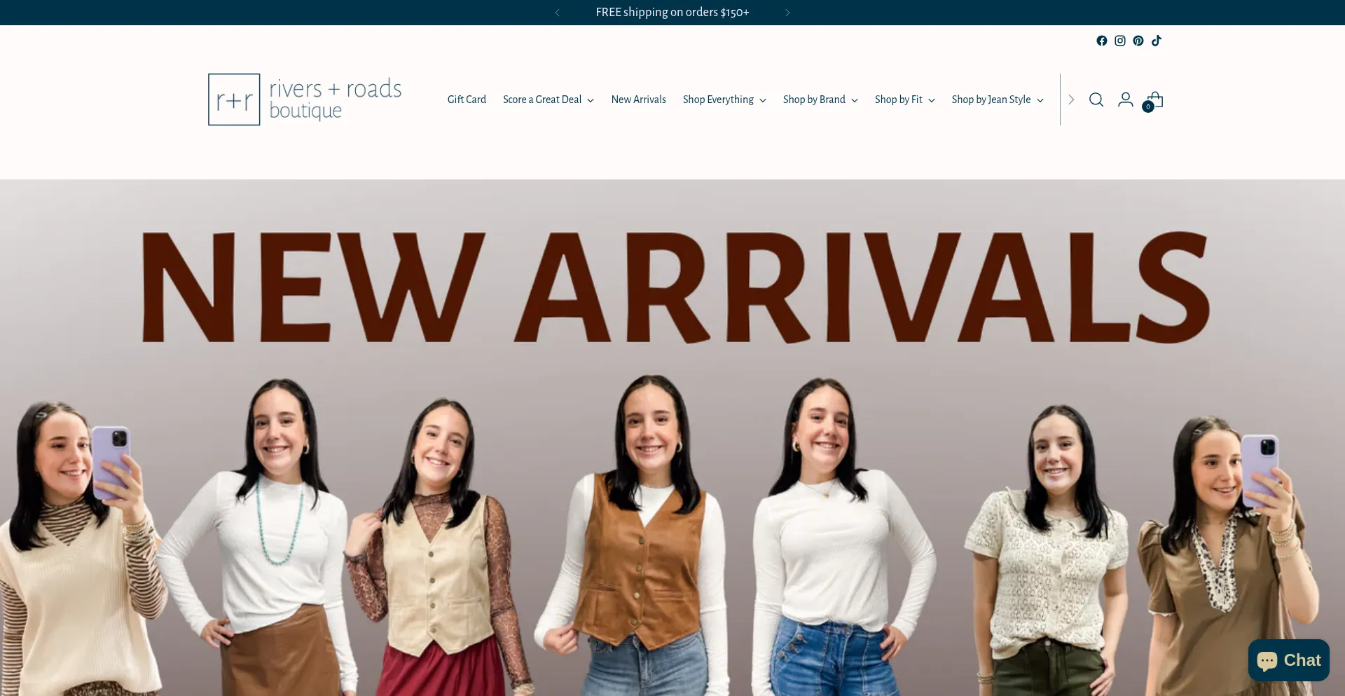 Website screenshot of Riversandroadsboutique.com