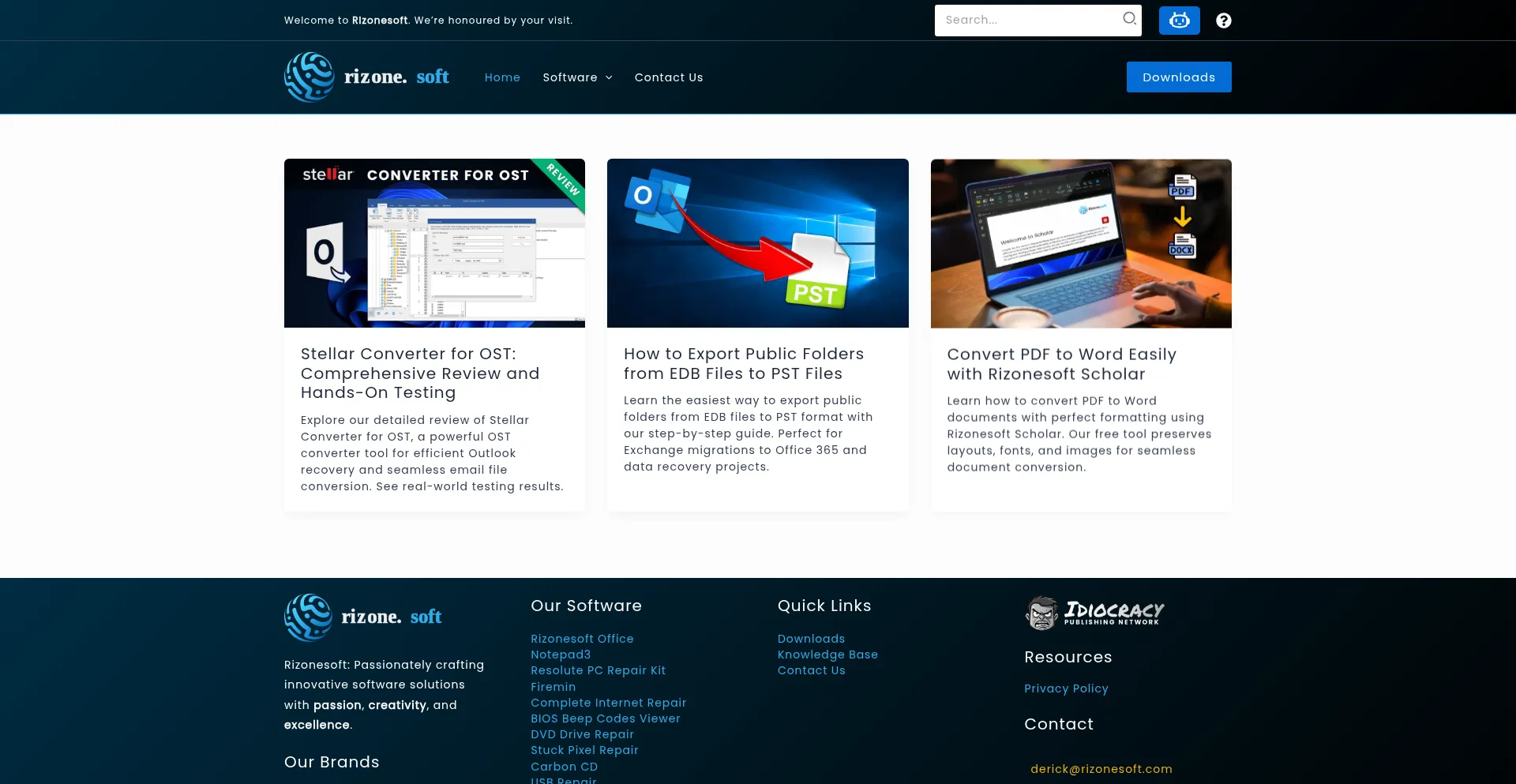 Website screenshot of Rizonesoft.com