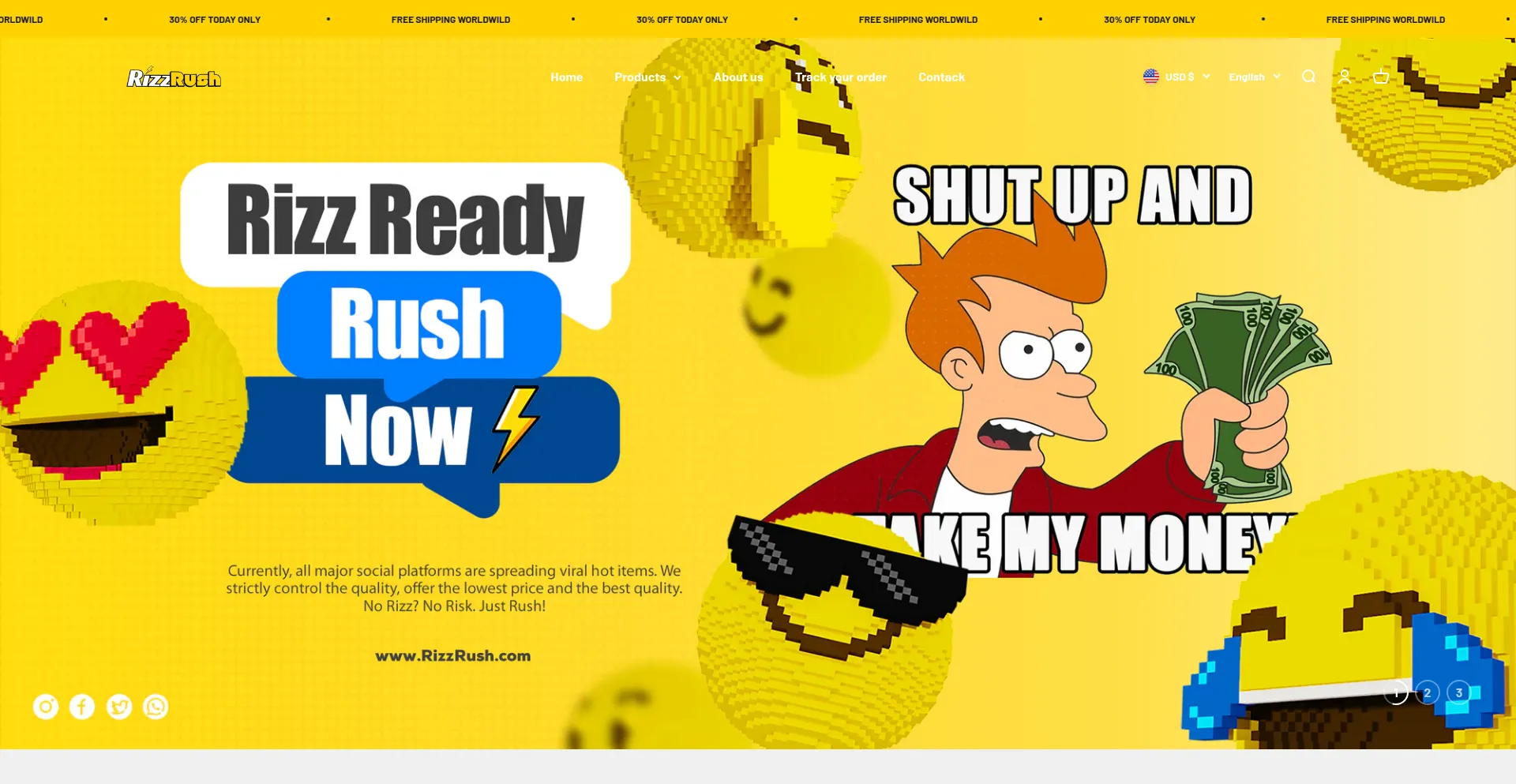 Website screenshot of Rizzrush.com