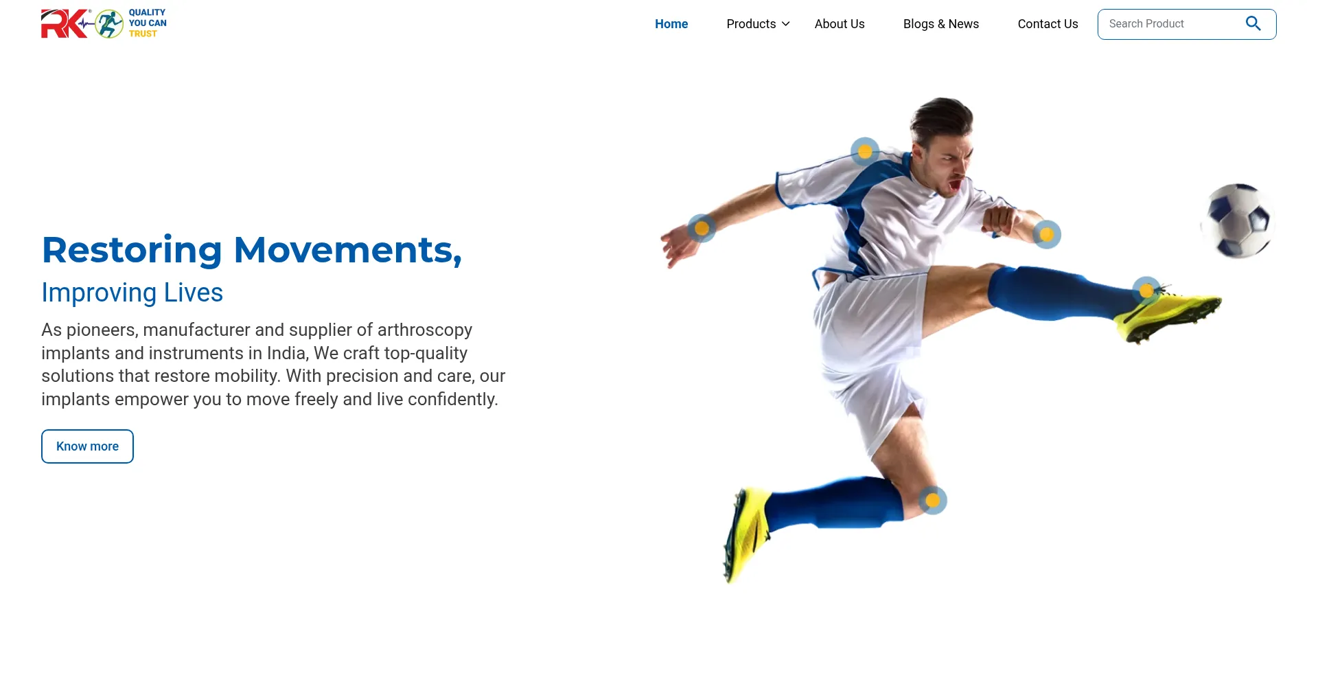 Website screenshot of Rkortho.in