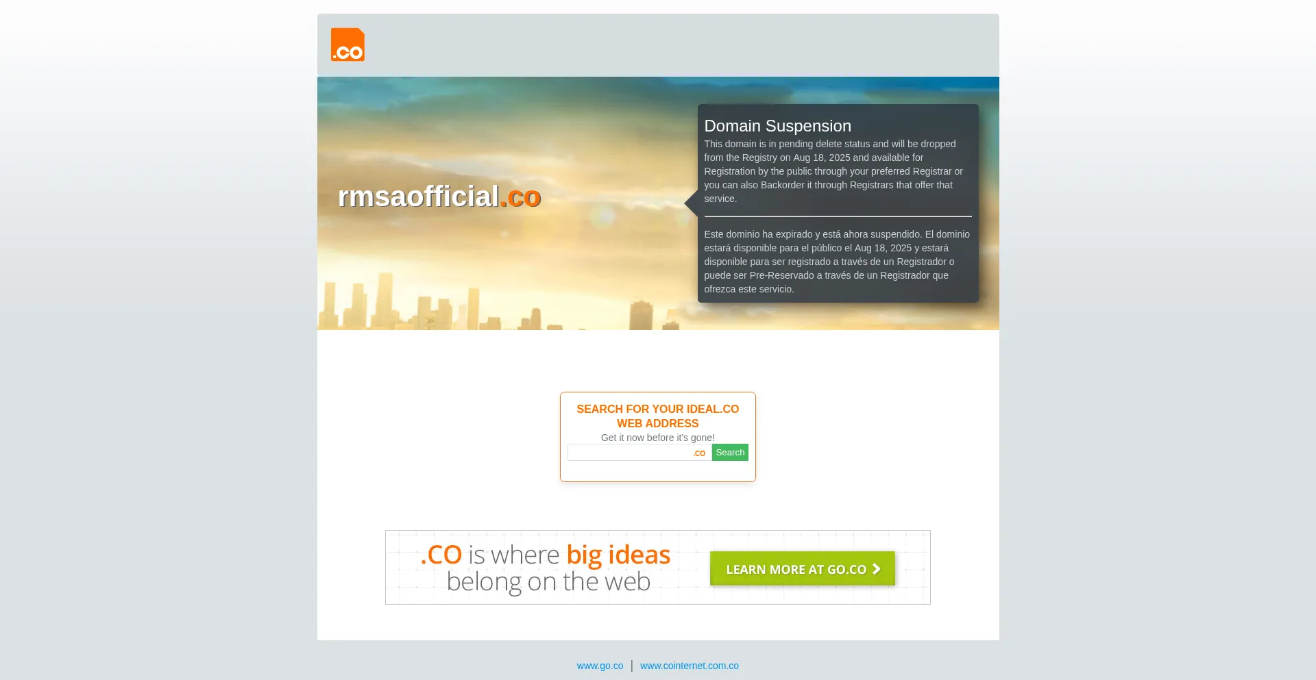 Website screenshot of Rmsaofficial.co