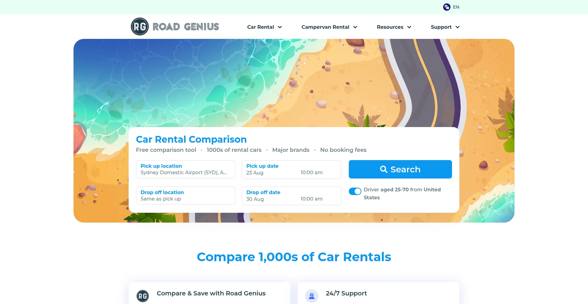 Website screenshot of Roadgenius.com