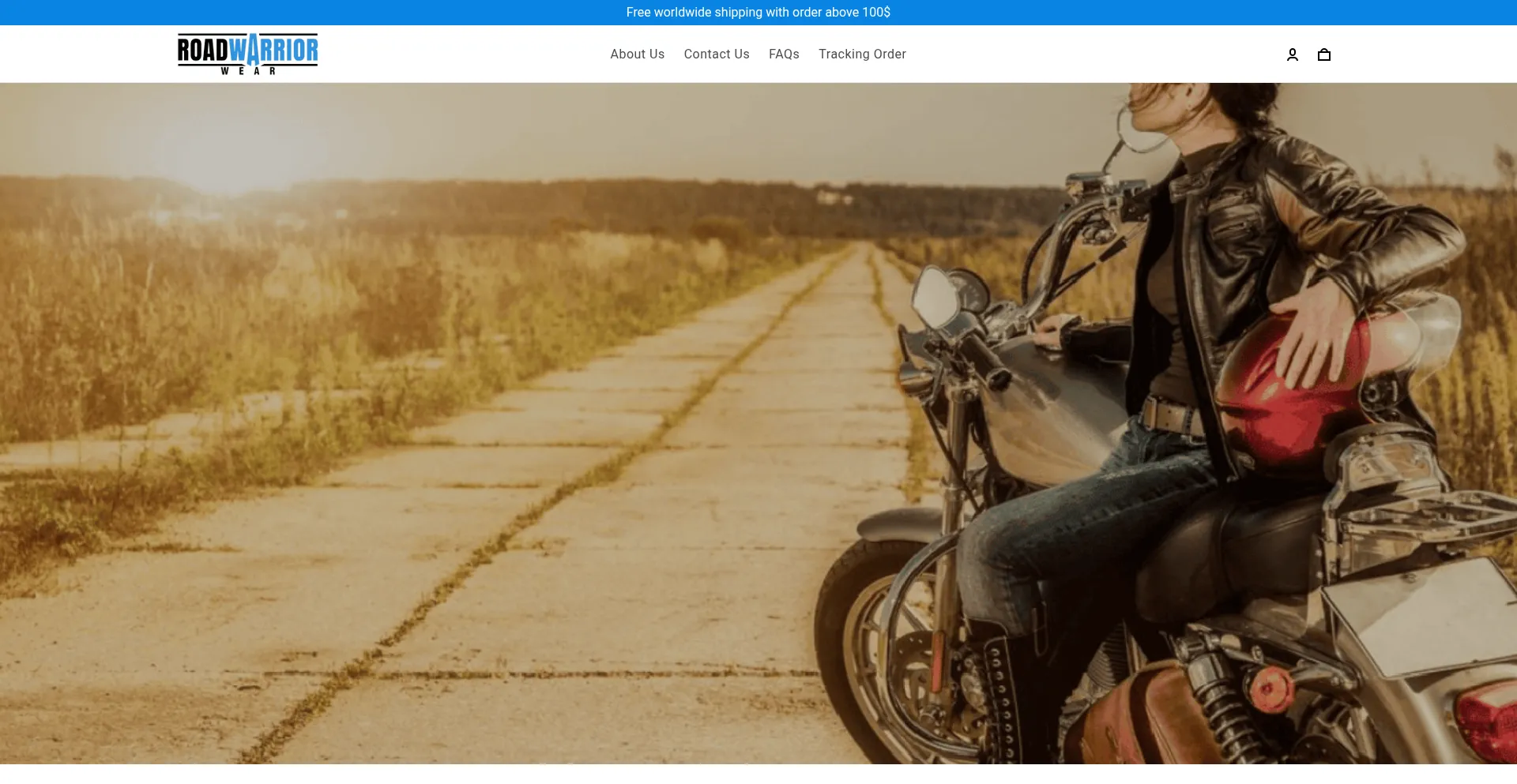 Website screenshot of Roadwarriorwear.com
