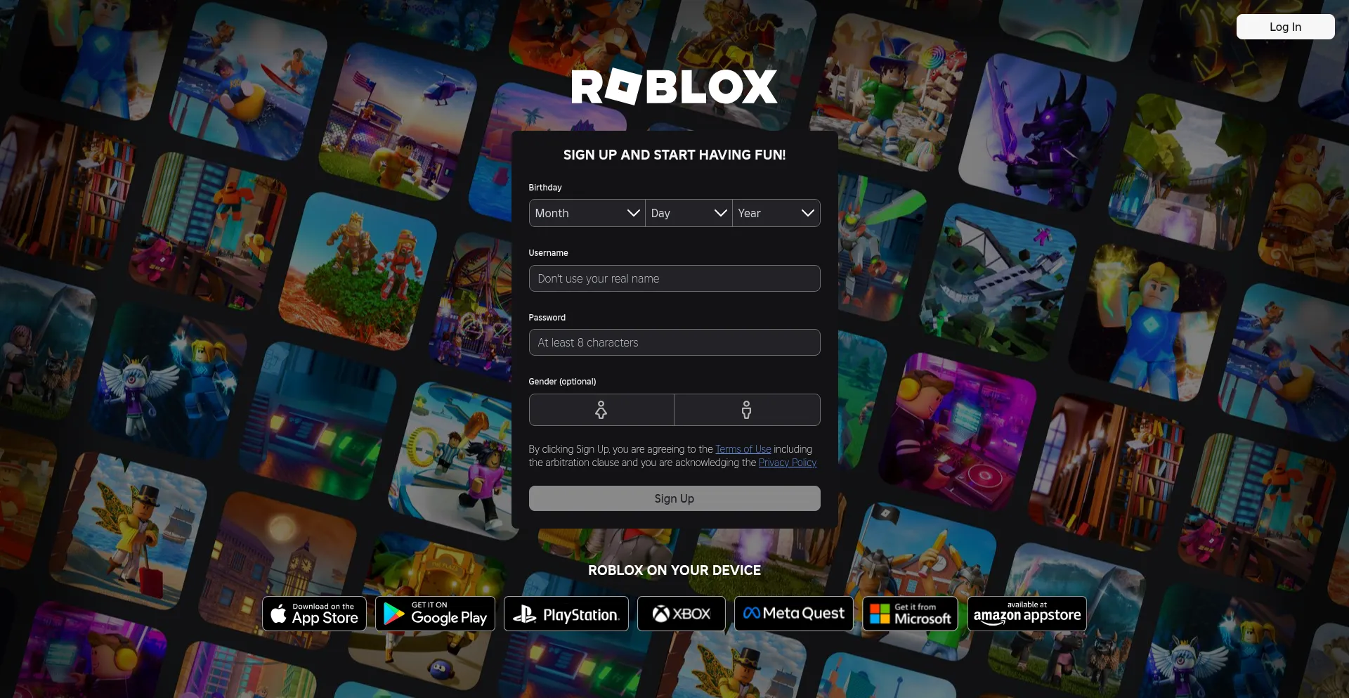 Website screenshot of Roblox.com.tg