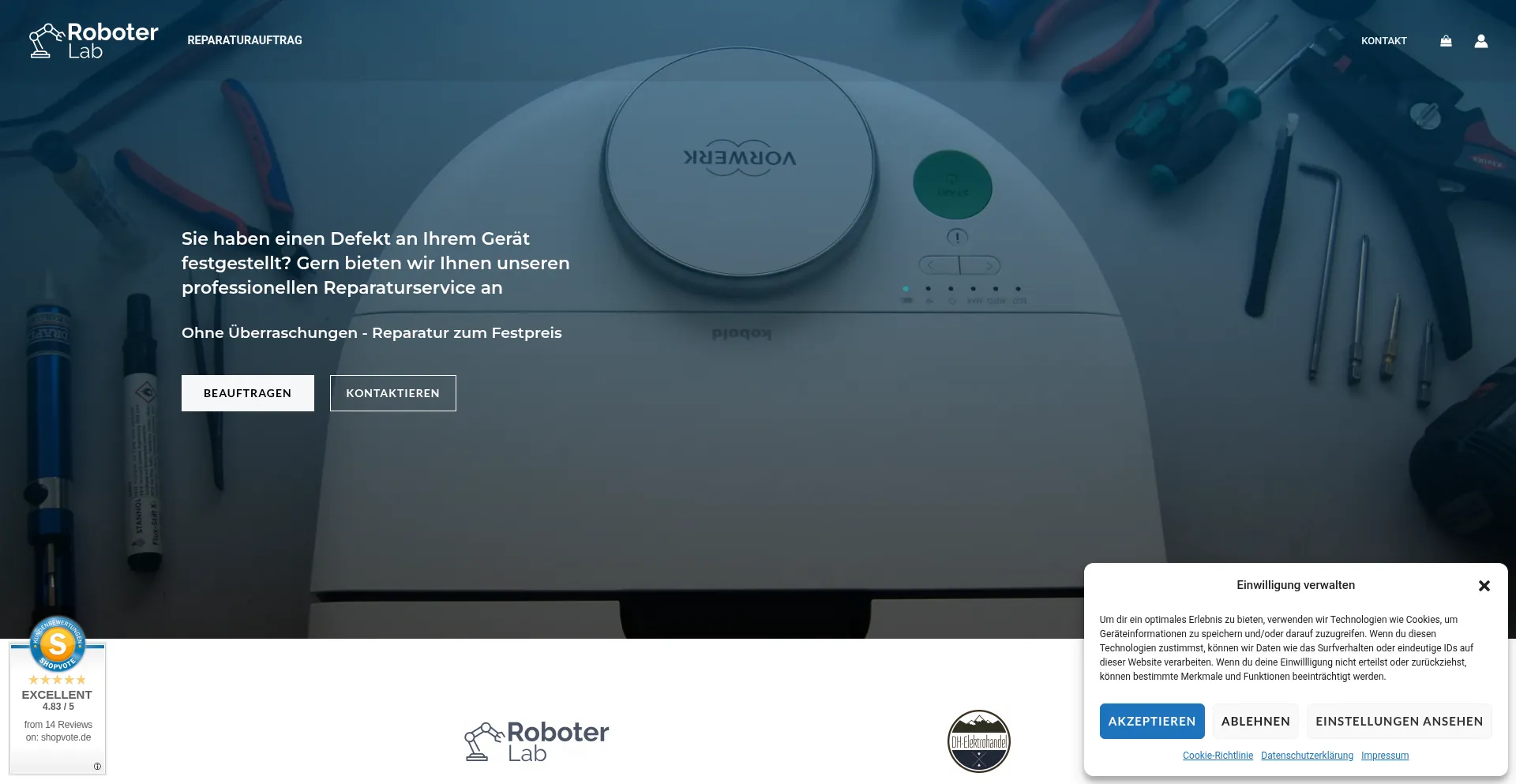 Website screenshot of Roboterlab.de
