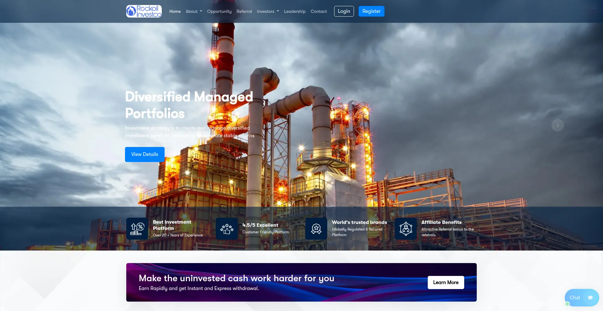 Website screenshot of Rockoil-investco.com