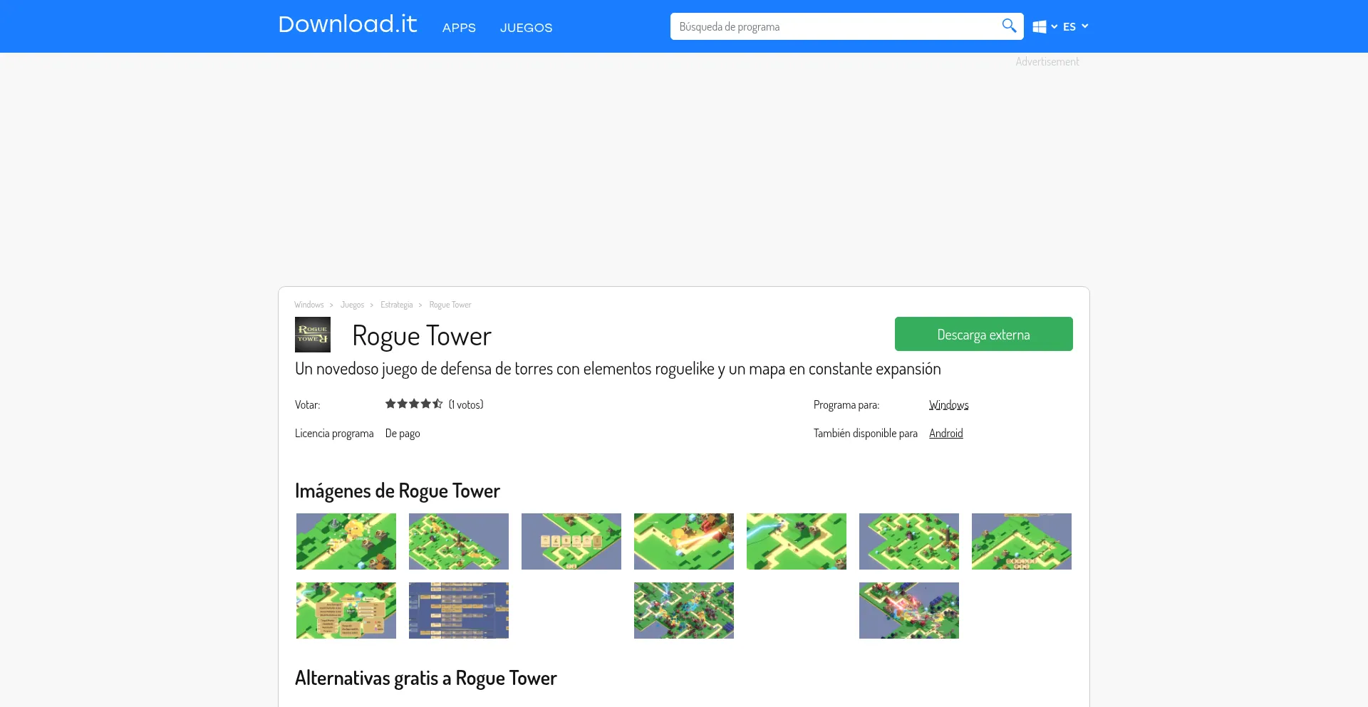 Website screenshot of Rogue-tower.es.download.it